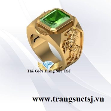 Nhẫn Vàng 18k Nam Hợp Phong Thủy Mặt Đá Sapphire Xanh Lá