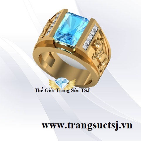 Nhẫn Nam Ất Mão 1975 Mệnh Thủy Đá Topaz Xanh