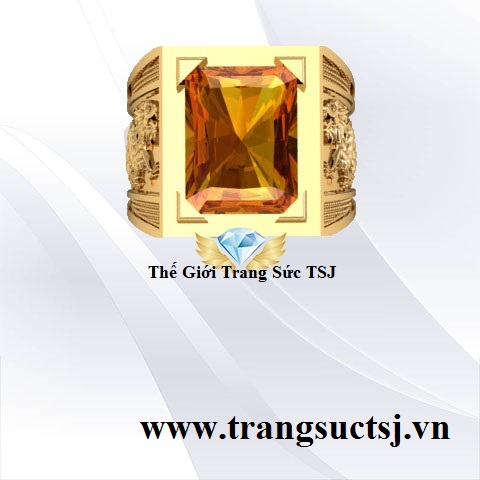 Nhẫn Nam Citrine Vàng Hình Rồng