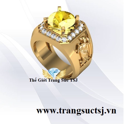 Nhẫn Nam Hình Con Giáp Phong Thủy Cho Nam Đá Sapphire Vàng