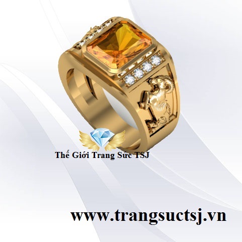 Nhẫn Nam Hình Dê Mặt Đá Citrine Vàng Đẹp