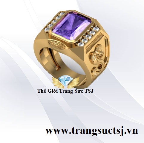 Nhẫn Nam Thạch Anh Tím Khắc Hình Rắn