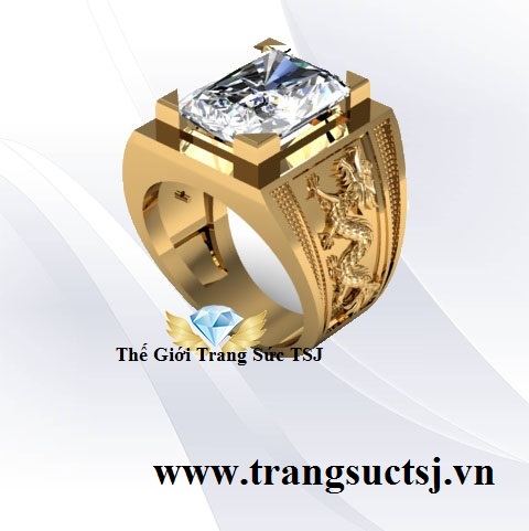 Nhẫn Nam Topaz Trắng Khắc Hình Rồng