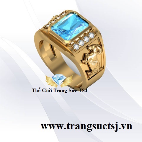 Nhẫn Tuổi Mùi Mệnh Thủy Đá Topaz Xanh