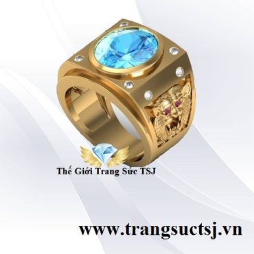 Nhẫn Đầu Cọp Đẹp Cho Nam Đá Topaz Xanh
