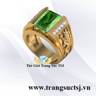 Nhẫn Nam Hiện Đại Đá Sapphire Xanh Lá