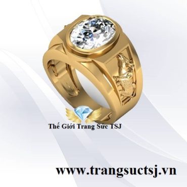 Nhẫn Nam Hình Con Trâu Đẹp Mặt Đá Topaz Trắng