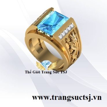 Nhẫn nam hình rồng đẹp đá Topaz xanh hợp tuổi Thìn 1988