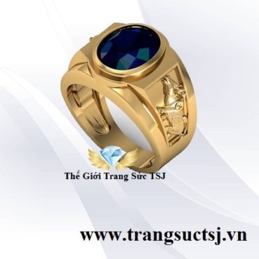 Nhẫn Nam Hình Sửu Mặt Đá Sapphire Xanh Bích Hợp Mệnh Mộc