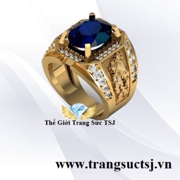 Nhẫn Nam Long Phụng Hiện Đại Đá Sapphire Xanh Bích