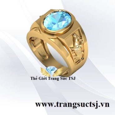 Nhẫn Nam Quý Sửu Mệnh Mộc Đá Topaz Xanh