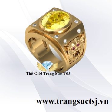 Nhẫn Nam Thời Thượng Mặt Đá Sapphire Vàng