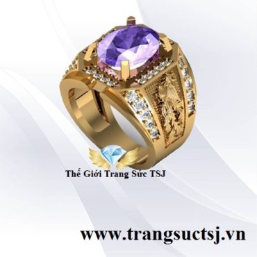 Nhẫn Vàng Nam Rồng Phụng Đá Thạch Anh Tím