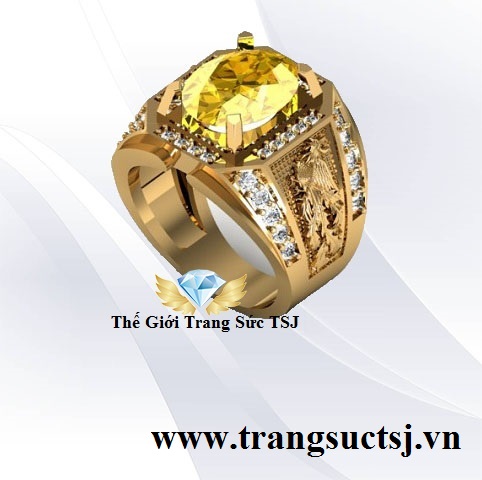 Nhẫn Long Phụng Vàng 18k Nam Đá Sapphire Vàng
