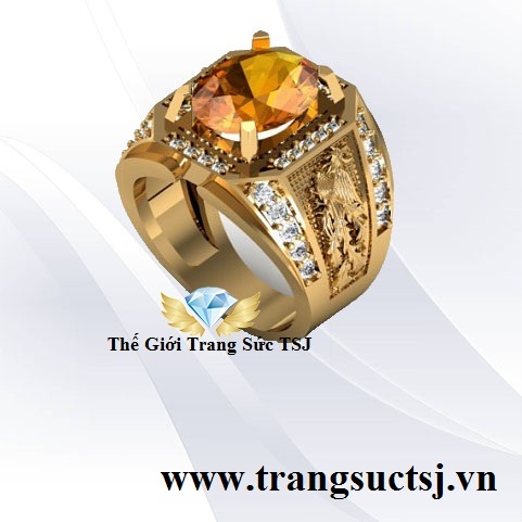 Nhẫn Nam Hình Long Phụng Sang Trọng Mặt Đá Citrine