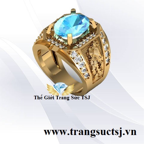 Nhẫn Nam Long Phụng Đá Topaz Xanh