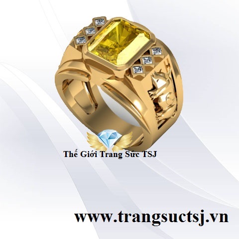 Nhẫn Nam Tuổi Hợi 1971 Mệnh Kim Mặt Đá Sapphire Vàng