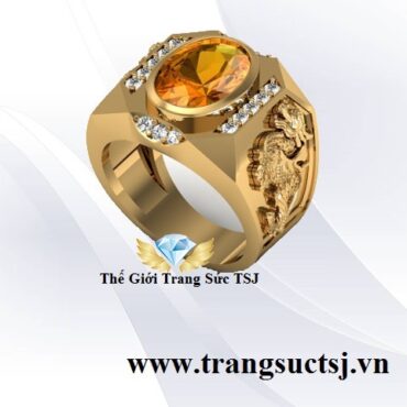 Nhẫn Nam Khắc Hình Tỳ Hưu Đẹp Đá Citrine Vàng