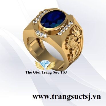Nhẫn Nam Sapphire Xanh Bích Khắc Hình Tỳ Hưu