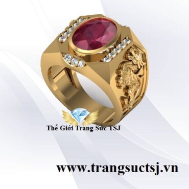 Nhẫn Phong Thủy Nam Khắc Hình Tỳ Hưu Đá Ruby