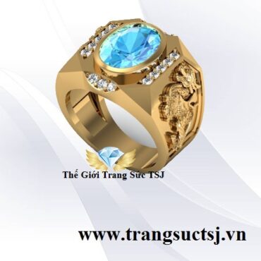 Nhẫn Tỳ Hưu Nam Đẹp Nhất Mặt Đá Topaz Xanh