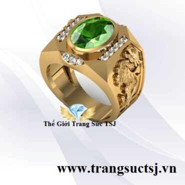Nhẫn Tỳ Hưu Nam Vàng 18k Đá Sapphire Xanh Lá
