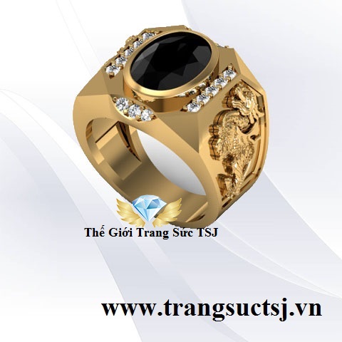 Nhẫn Nam Hình Tỳ Hưu Mặt Đá Sapphire Đen