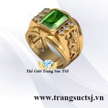 Nhẫn Nam Sapphire Xanh Lá Khắc HÌnh Rồng