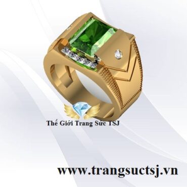 Nhẫn Nam Thời Trang Đính Đá Sapphire Xanh Lá