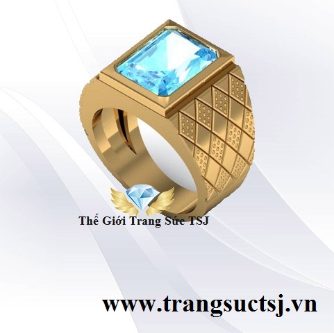 Nhẫn Nam Đá Topaz Xanh Chữ Nhật Đẹp