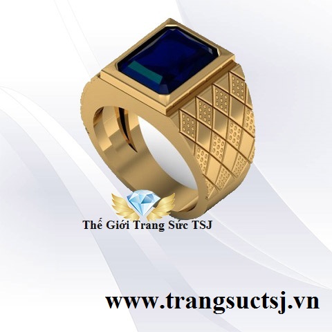 Nhẫn Nam Đơn Giản Đá Sapphire Xanh Bích