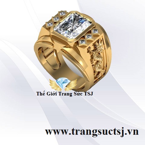 Nhẫn Nam Hình Con Giáp Đẹp Đá Topaz Trắng TSM859