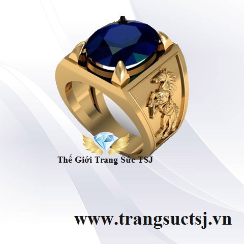 Nhẫn Nam Sapphire Xanh Bích Hợp Thời Trang