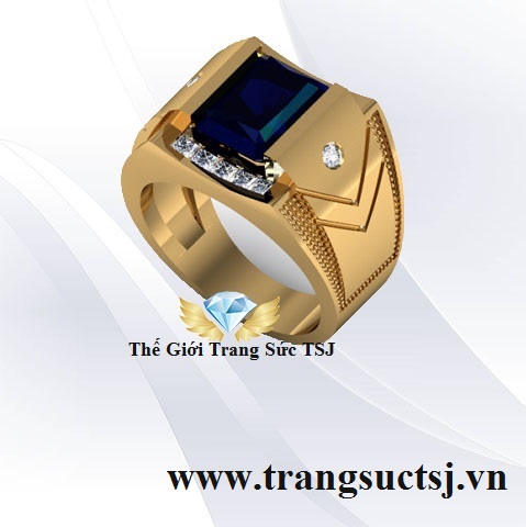 Nhẫn Nam Thiết Kế Đẹp Vàng 18k Sapphire Xanh Bích