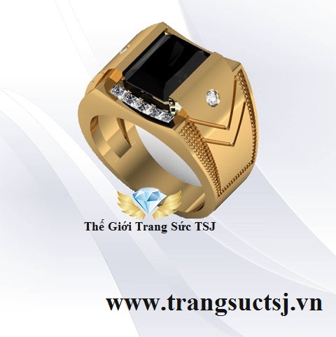 Nhẫn Vàng Nam Sang Trọng Đá Sapphire Đen