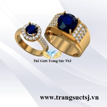 Kiểu Nhẫn Cặp Đẹp Mặt Đá Sapphire Xanh Bích