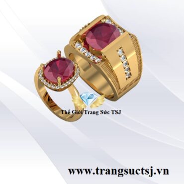 Mẫu Nhẫn Cặp Đẹp Vàng Tây Mặt Đá Ruby