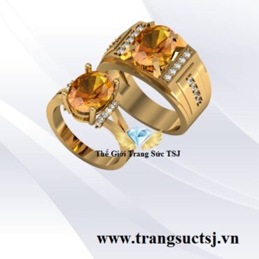 Nhẫn Cặp Vàng 18K Mặt Đá Citrine Vàng