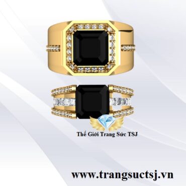 Nhẫn Cặp Vàng Tây Mặt Đá Sapphire Đen