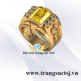 Nhẫn Nam Phong Thủy Sang Trọng Đá Sapphire Vàng