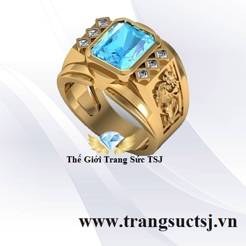 Nhẫn Tỳ Hưu Tài Lộc Đá Topaz Xanh