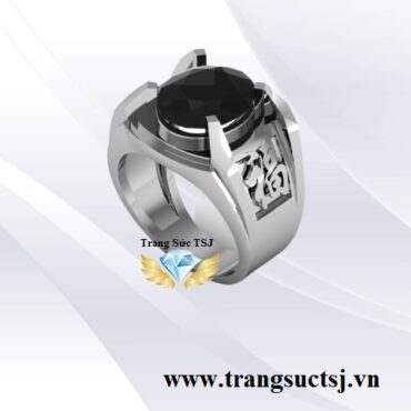 Kiểu Nhẫn Bạc Nam Hình Chữ Phúc Đá Đen
