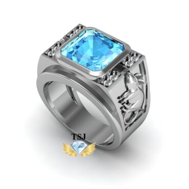 Nhẫn Nam Vàng Nhẫn Nam Tuổi Tý 1996 Mệnh Thủy ĐẹpTrắng Mặt Đá Topaz Xanh Khắc Chữ