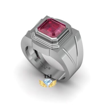 Nhẫn Nam Vàng Trắng Đá Ruby Đá Rẻ