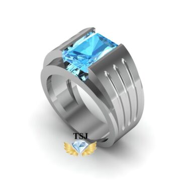 Nhẫn Nam Vàng Trắng Thanh Lịch Mặt Đá Topaz Xanh