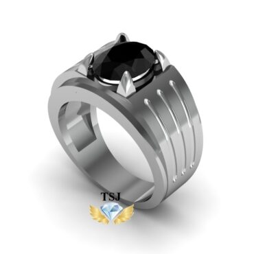 Nhẫn Nam Vàng Trắng Trơn Đẹp Đá Sapphire Đen
